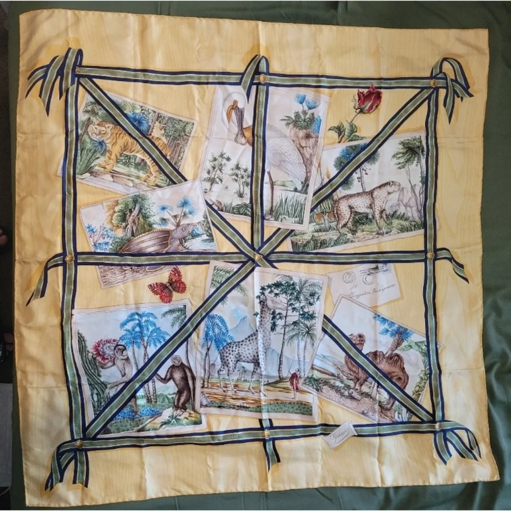 Gucci Yellow and Multicolor 100% Silk Scarf NWT - Picture 4 of 5